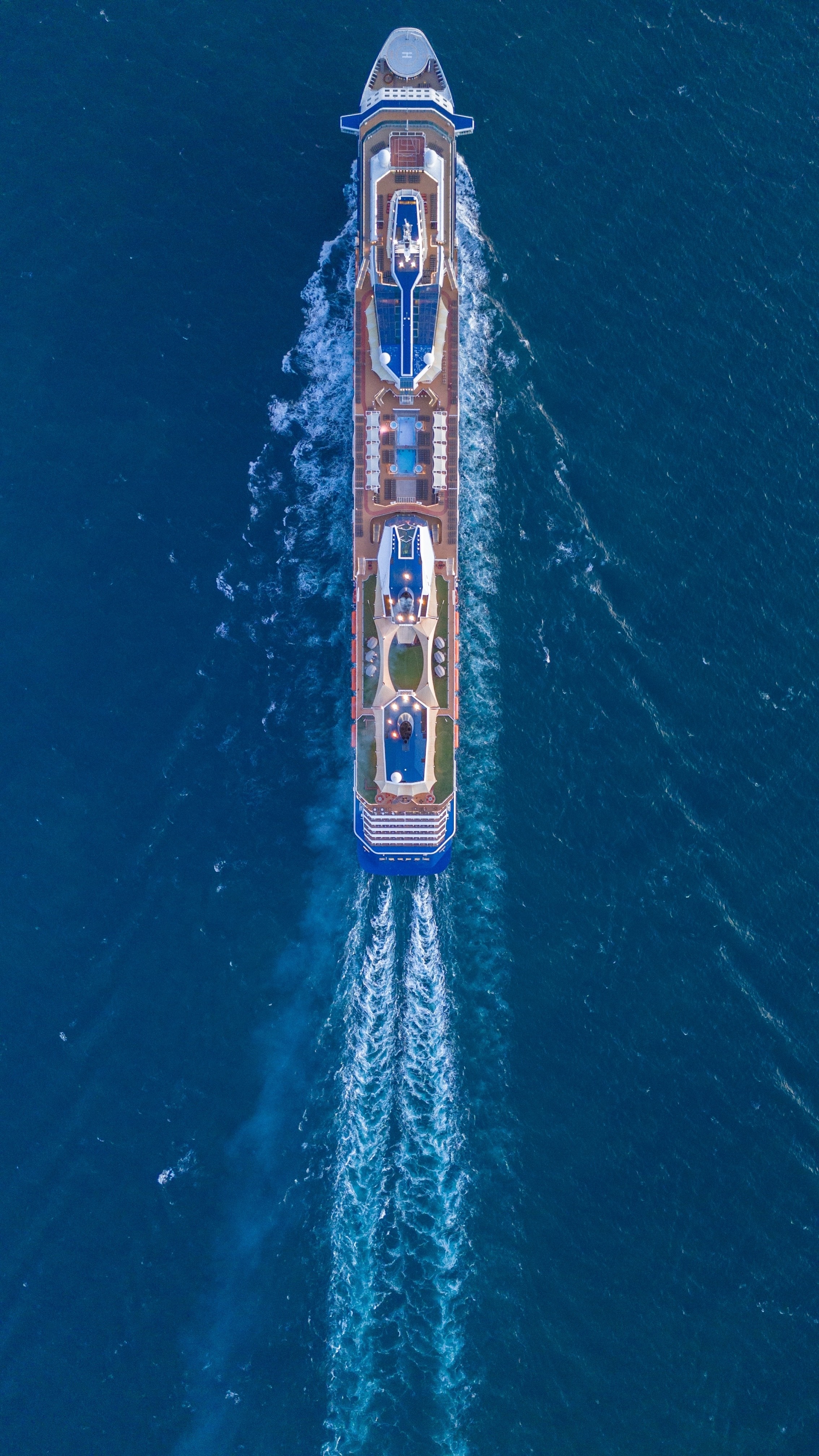 aerial view of cruise sailing in the open ocean
