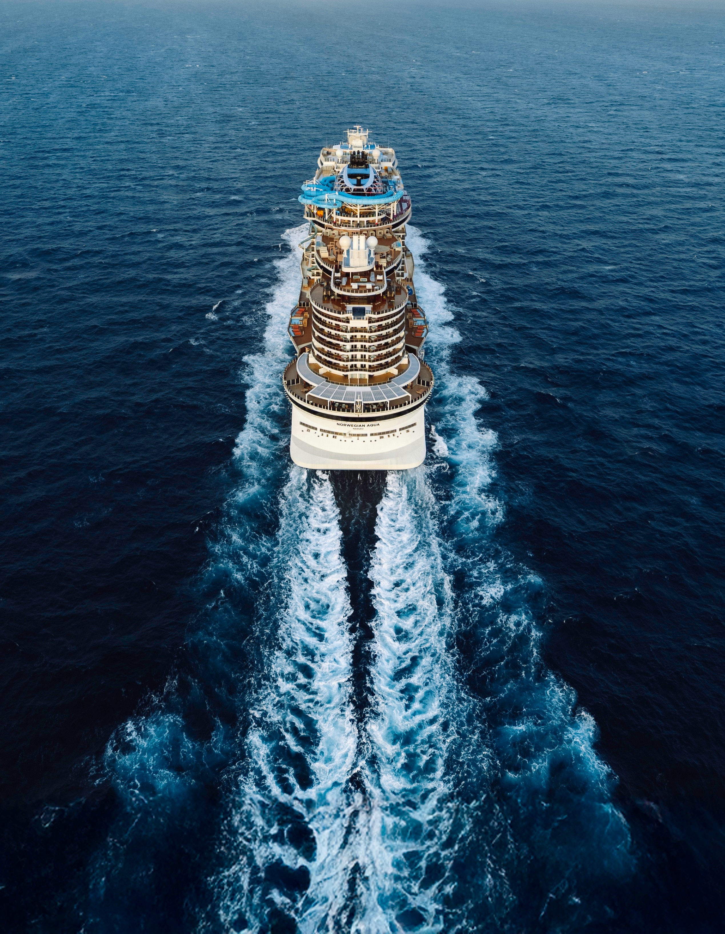 aerial view of NCL cruise sailing in the open ocean